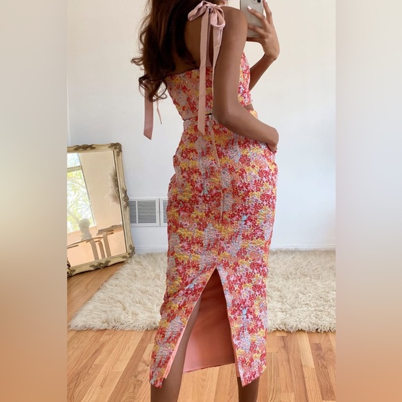 Lulu’s Ellarina Pink Multi Metallic Tie-Strap Two-Piece Midi Dress in Size Small - Picture 9 of 16